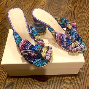 Loeffler Randal Penny Rainbow Pleated Bow Heel NWT